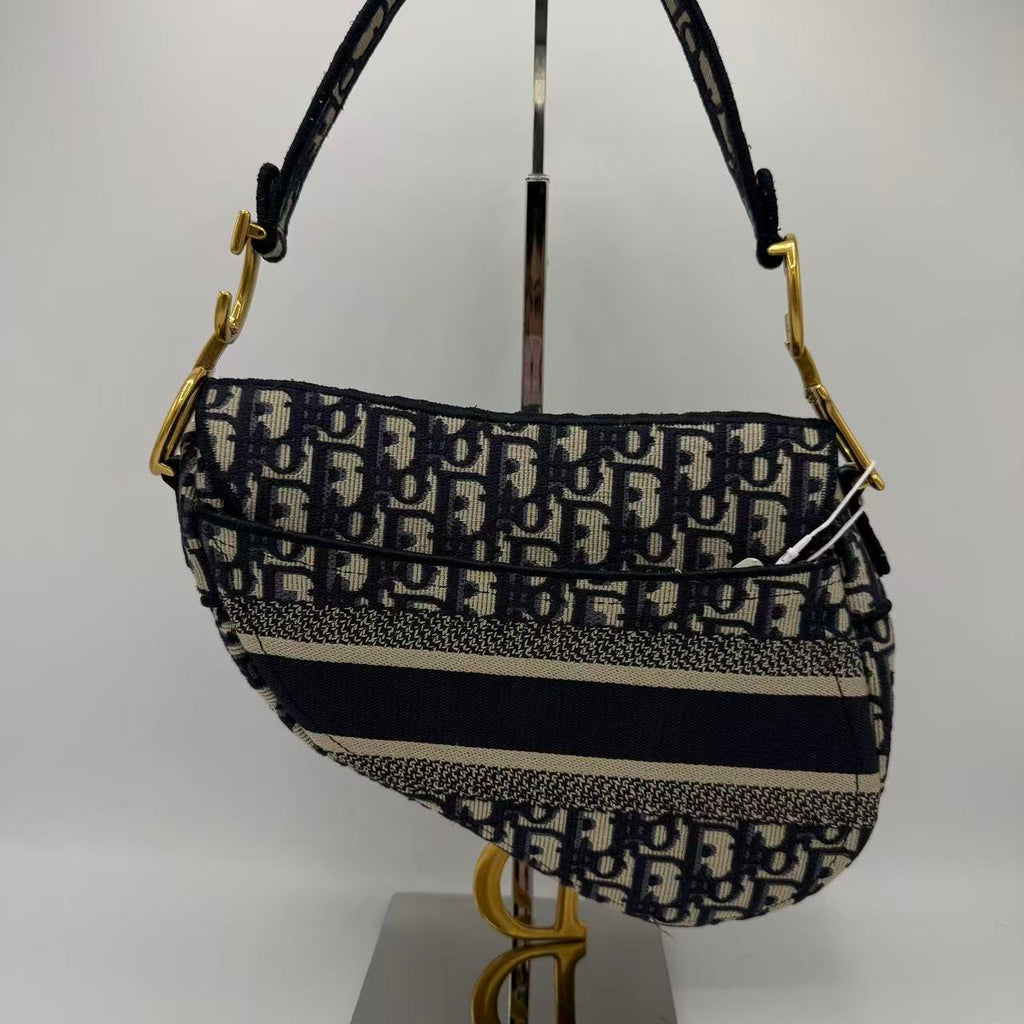 Saddle Handbag Logo Embroidered Oblique Velvet Medium