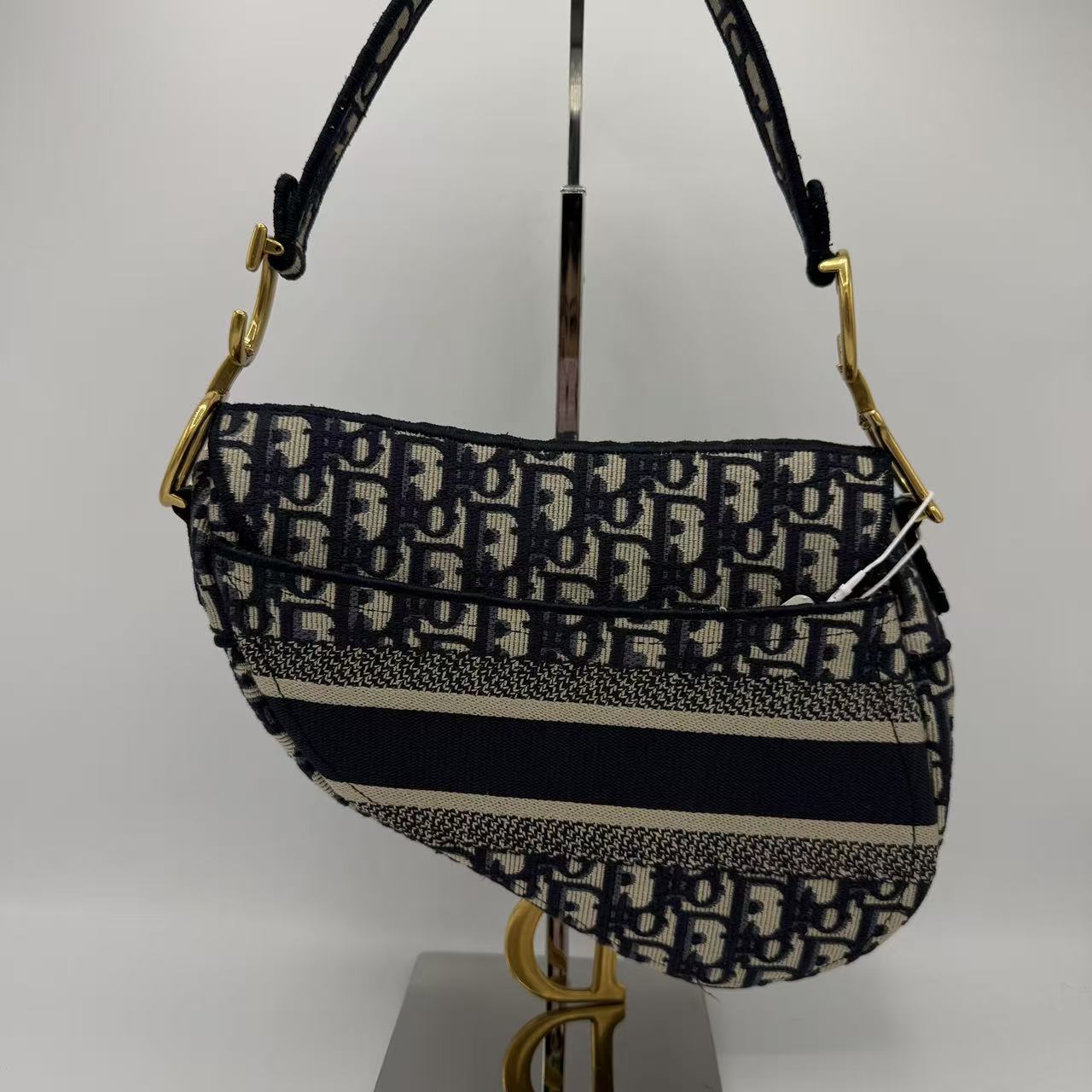Saddle Handbag Logo Embroidered Oblique Velvet Medium
