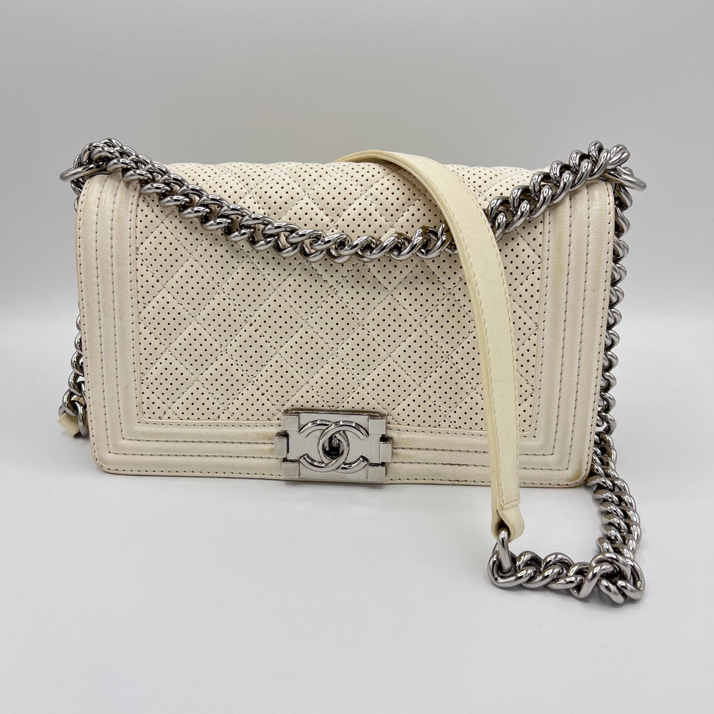 White Perforated Medium Boy Crossbody Bag