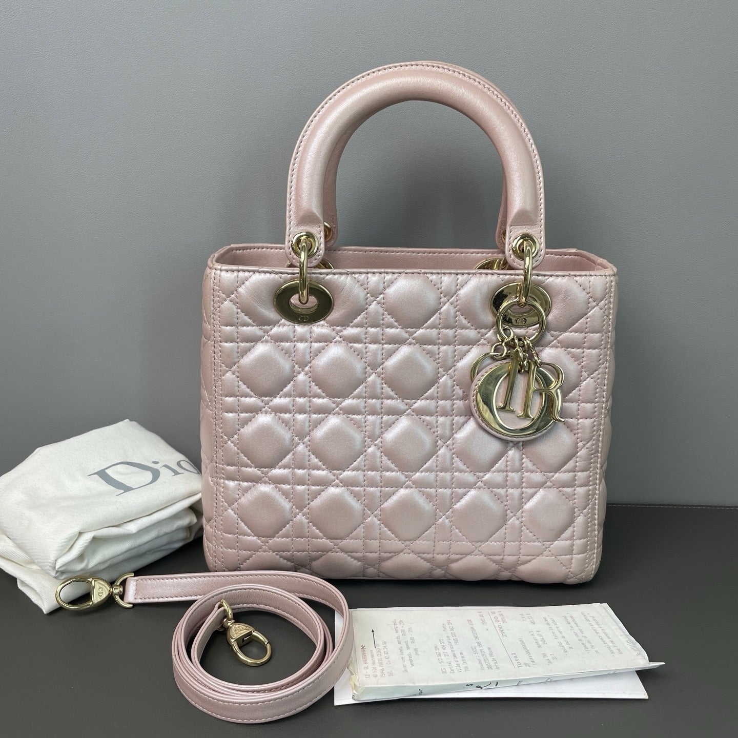 Lady Dior Bag Cannage Quilt Metallic Leather Medium Twins LDJ3188