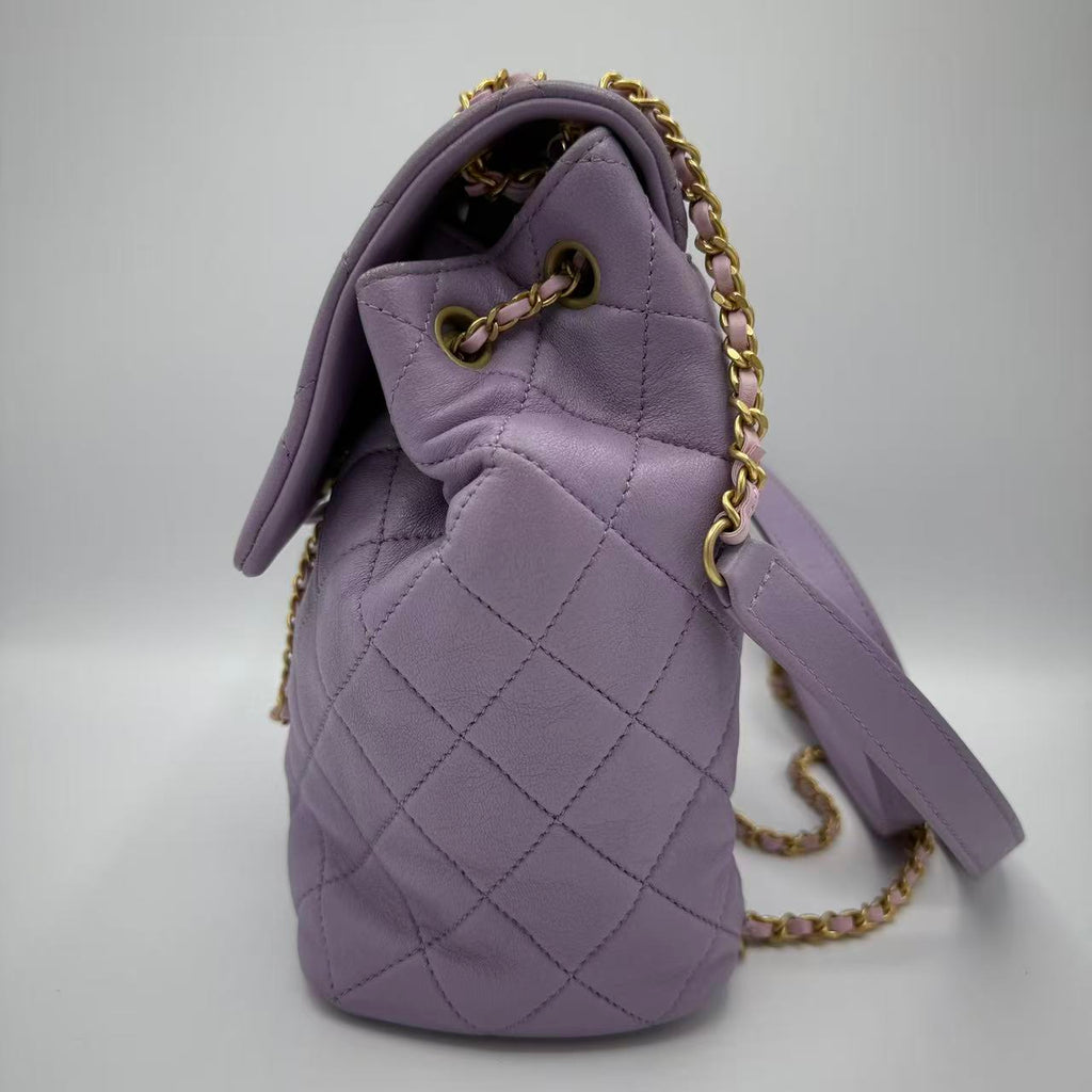 Chain Infinity Drawstring Backpack Quilted Lambskin Small