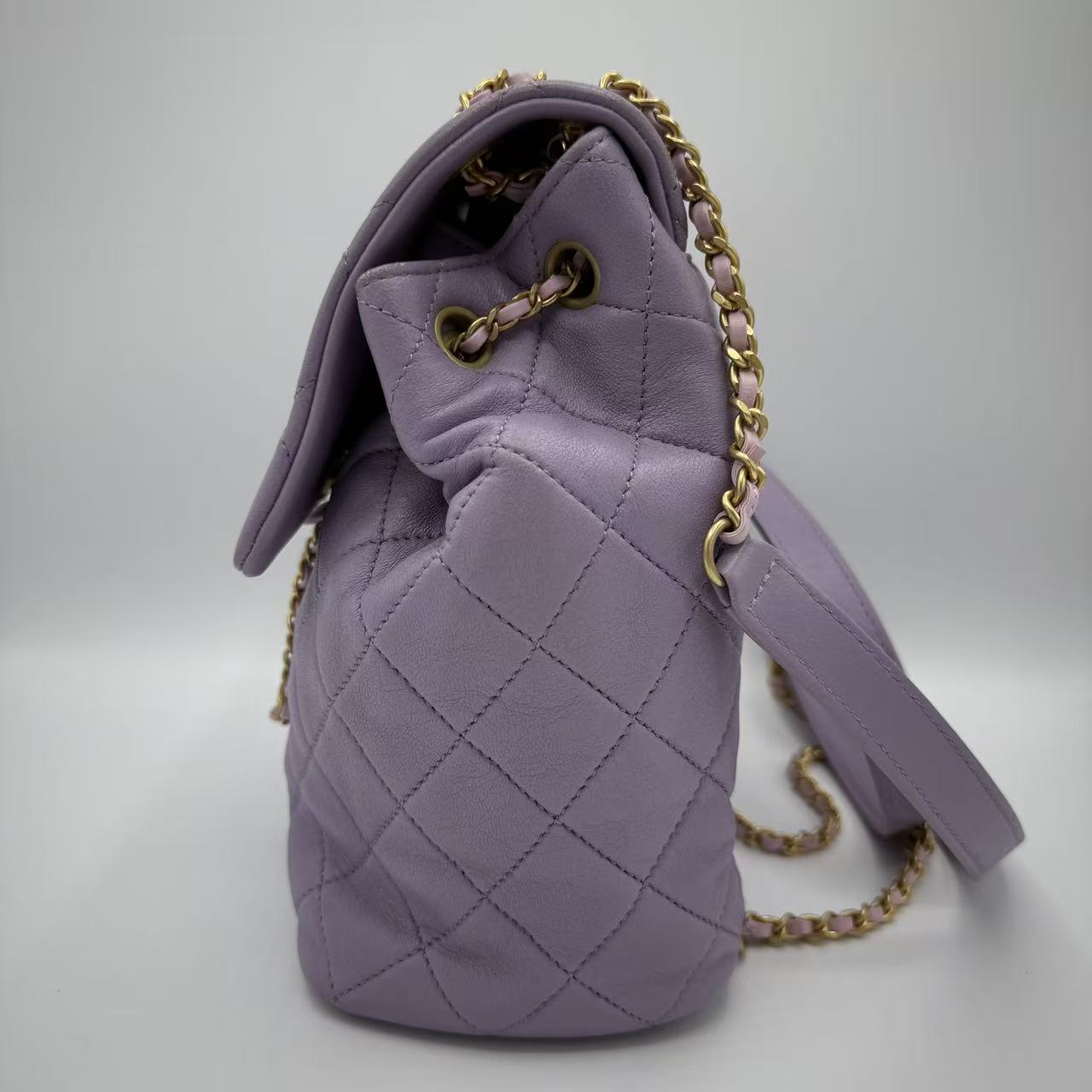 Chain Infinity Drawstring Backpack Quilted Lambskin Small