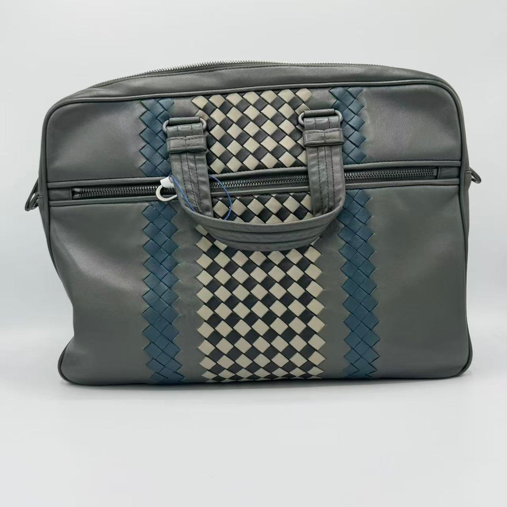 Briefcase Calfskin Grey Blue