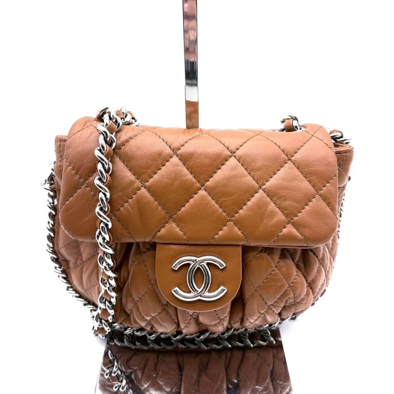 Chain Around Flap Bag Quilted Leather Small