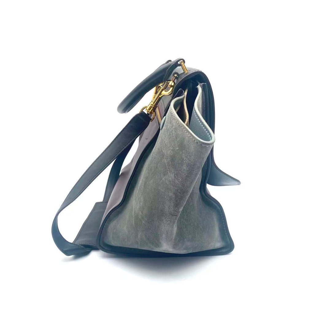 Tri-Color Smooth Leather Medium Trapeze Bag