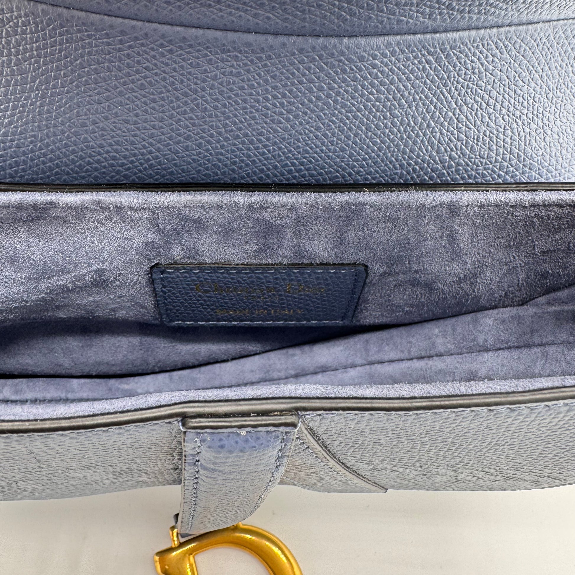 Christian Dior  Grained Calfskin Mini Saddle Bag Denim Blue