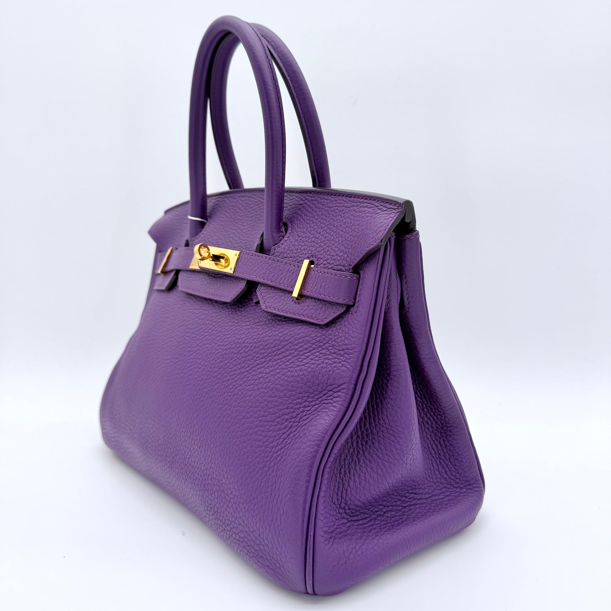 Birkin 30 Clemence Leather Bag Purple With Gold Hardware