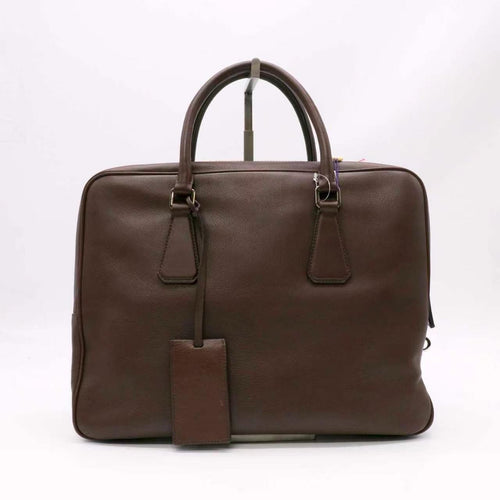Buy Prada Zip Around Briefcase Saffiano Leather Brown Twins LDJ6022
