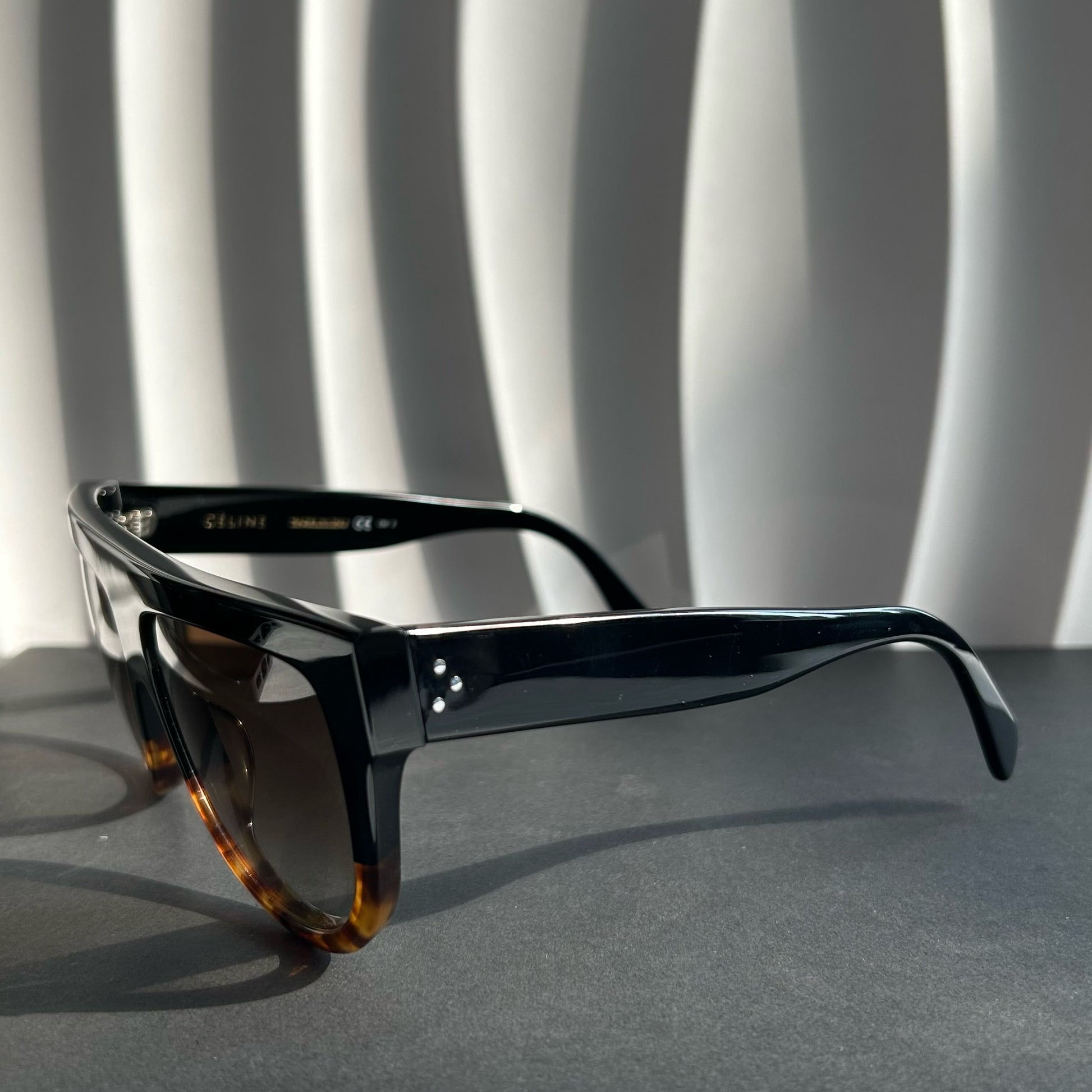 Celine Black Plastic Oversized Sunglasses Tortoiseshell Trim Twins LDJ3849