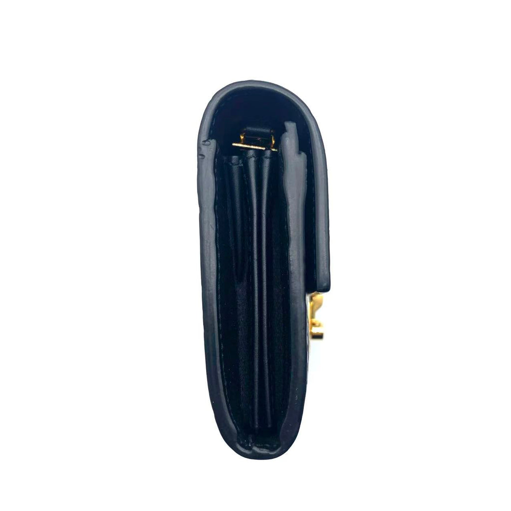 Black Guccissima Leather Padlock Chain Continental Wallet