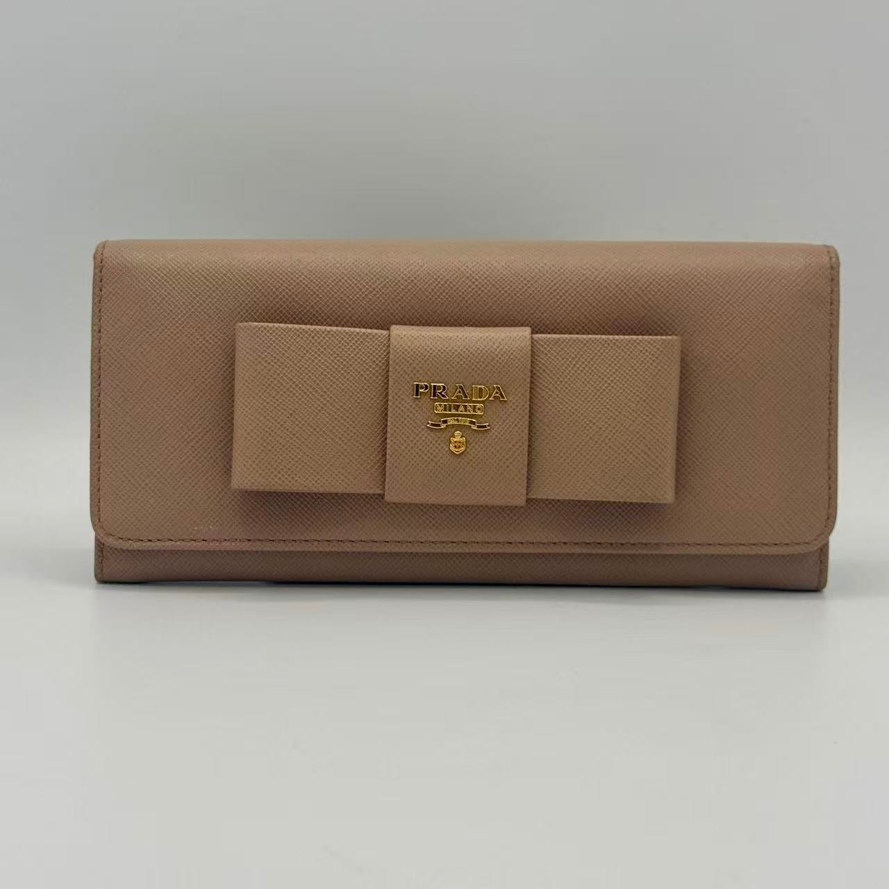 Bow Flap Wallet Saffiano Leather Long