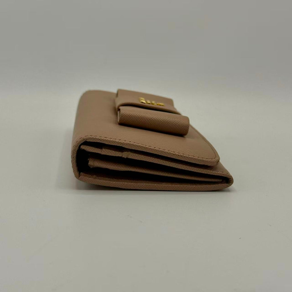 Bow Flap Wallet Saffiano Leather Long