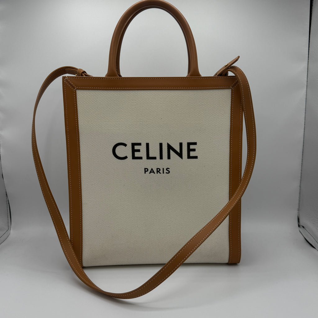 Celine Vertical Cabas Tote Canvas with Leather Small