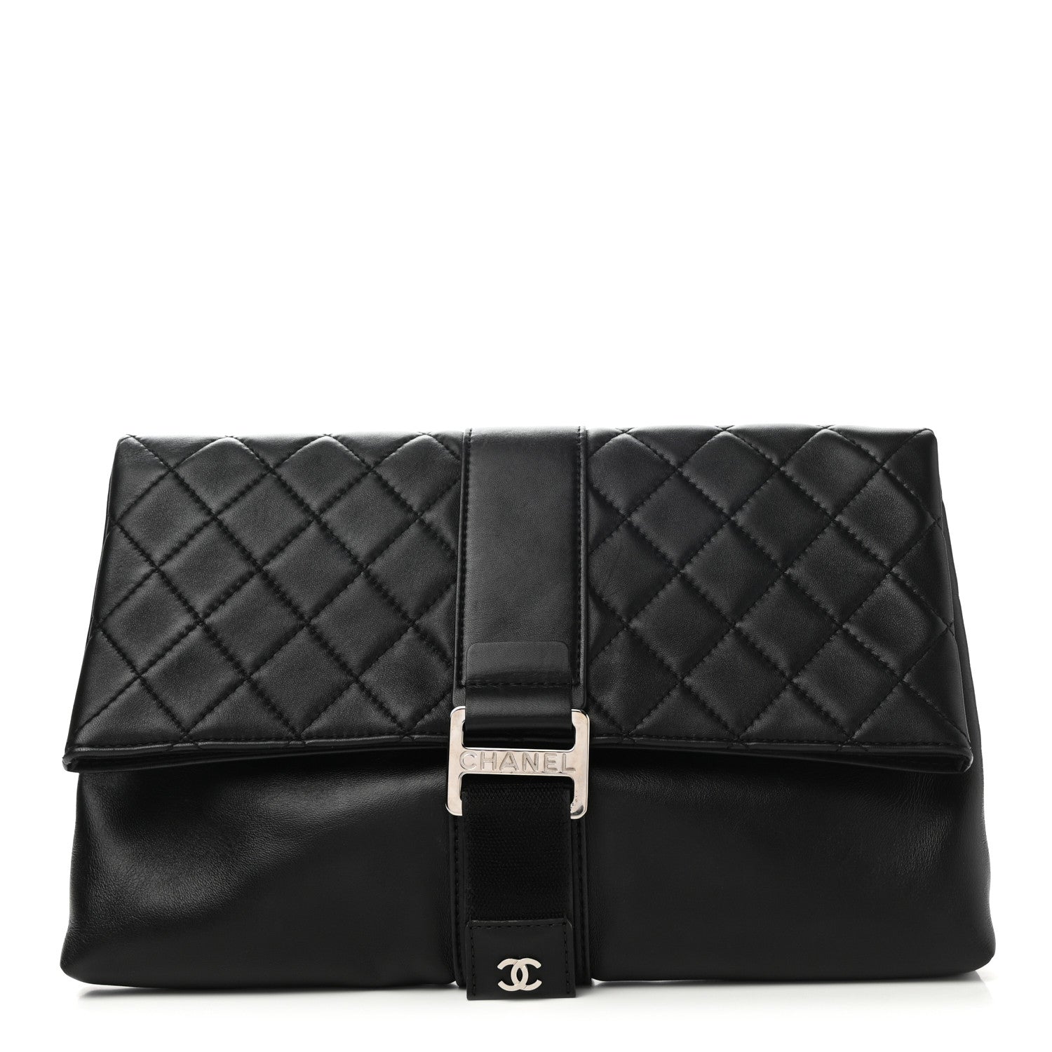 Lambskin Quilted Grip Clutch Black twins