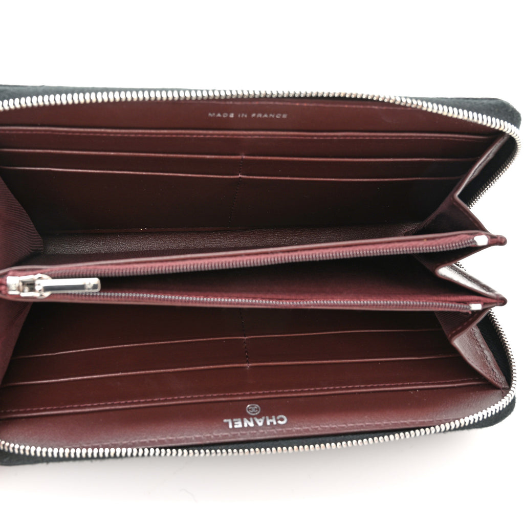 Caviar Quilted Large Gusset Zip Around Wallet Black - twins