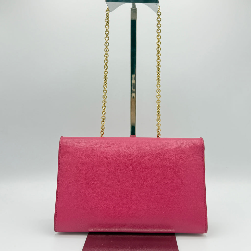 Calfskin Belle de Jour Chain Clutch Fuchsia