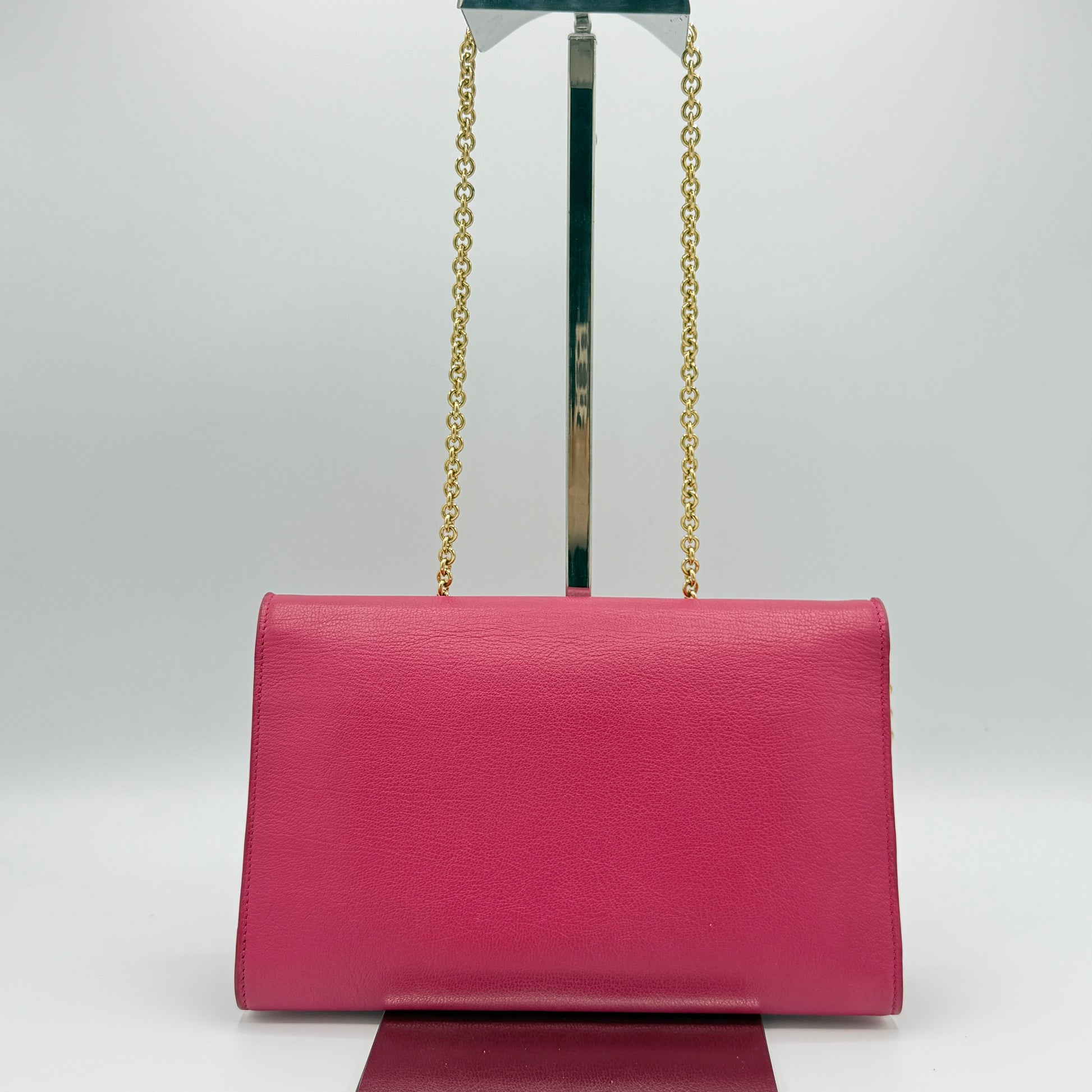 Calfskin Belle de Jour Chain Clutch Fuchsia