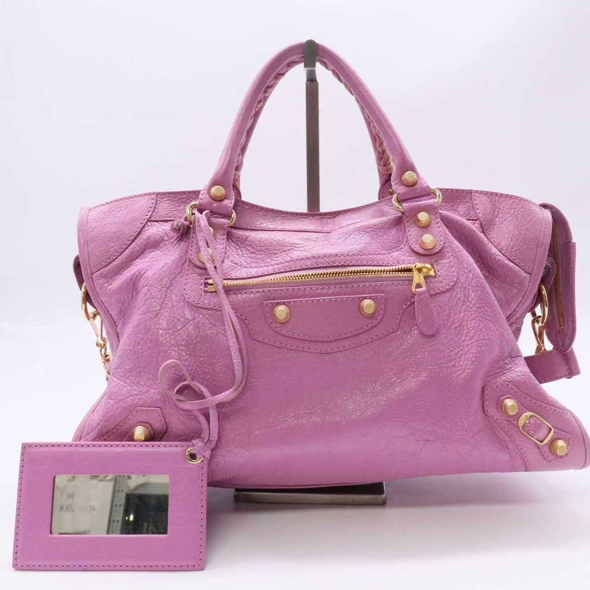 Balenciaga Rose Berlingot Lambskin Leather Giant 12 Gold Work Bag Twins LDJ6232