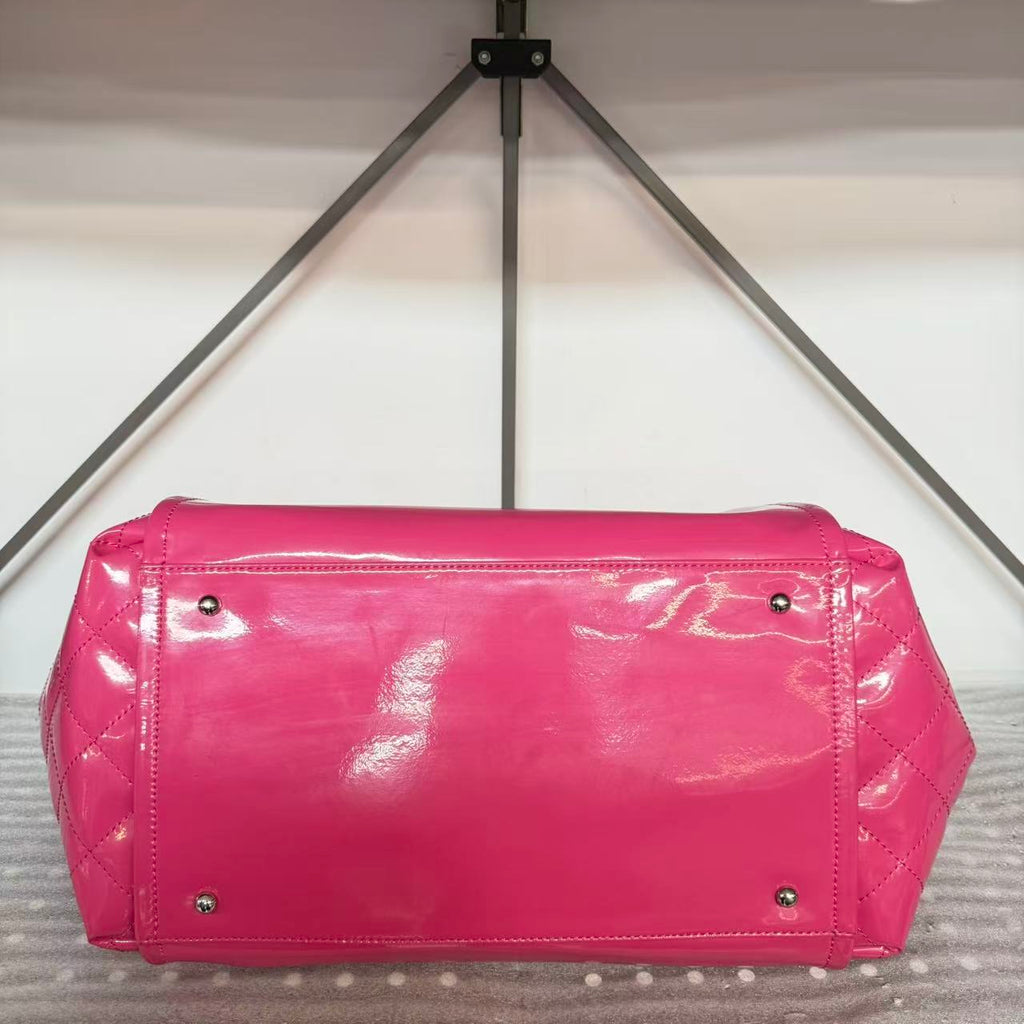 Chanel Pink Patent Vinyl Lipstick Ligne Large Accordion Tote Bag  twins B21576