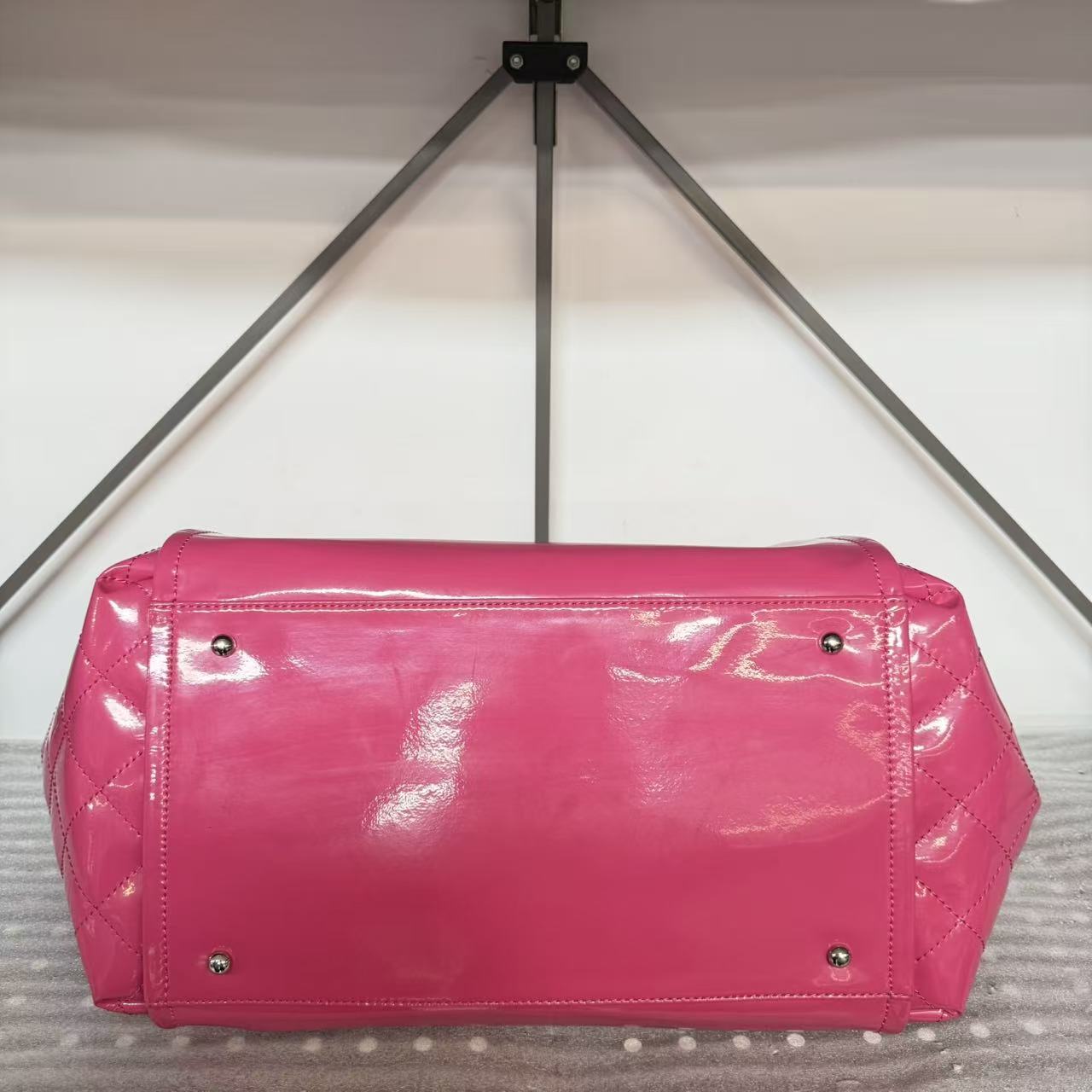 Chanel Pink Patent Vinyl Lipstick Ligne Large Accordion Tote Bag  twins B21576