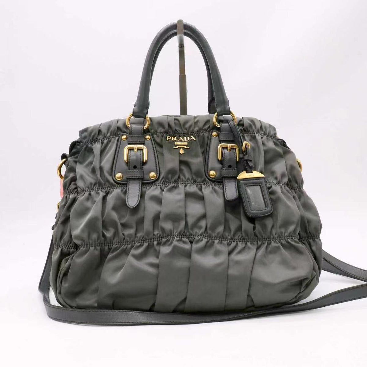 Prada Gaufre Convertible Tote Tessuto Green Twins LDJ6019