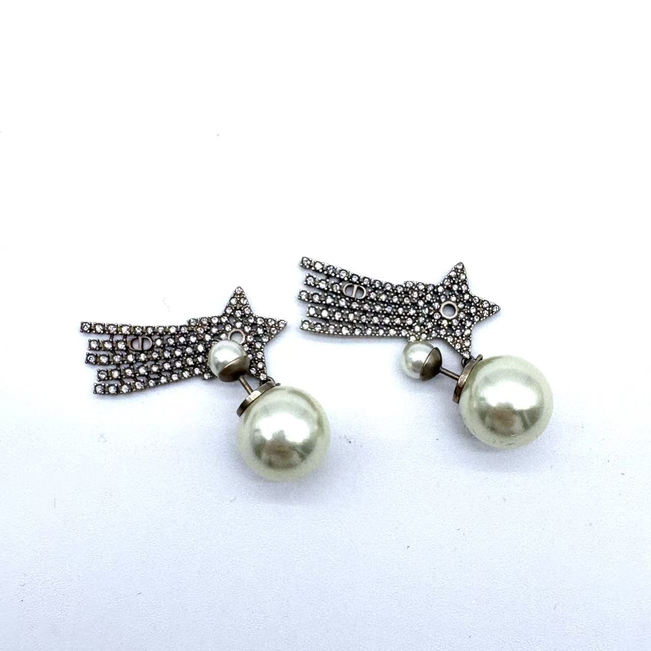 Pearl Crystal Shooting Star Tribales Earrings Gold