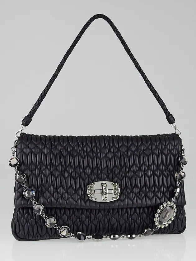 Black Cloquet Quilted Nappa Leather Cristal Shoulder Bag twins