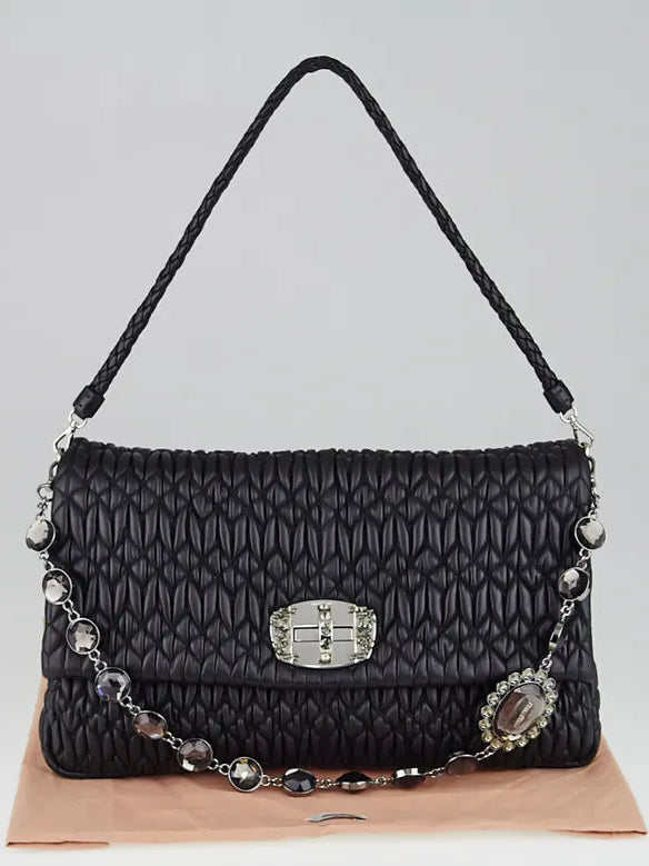 Black Cloquet Quilted Nappa Leather Cristal Shoulder Bag twins