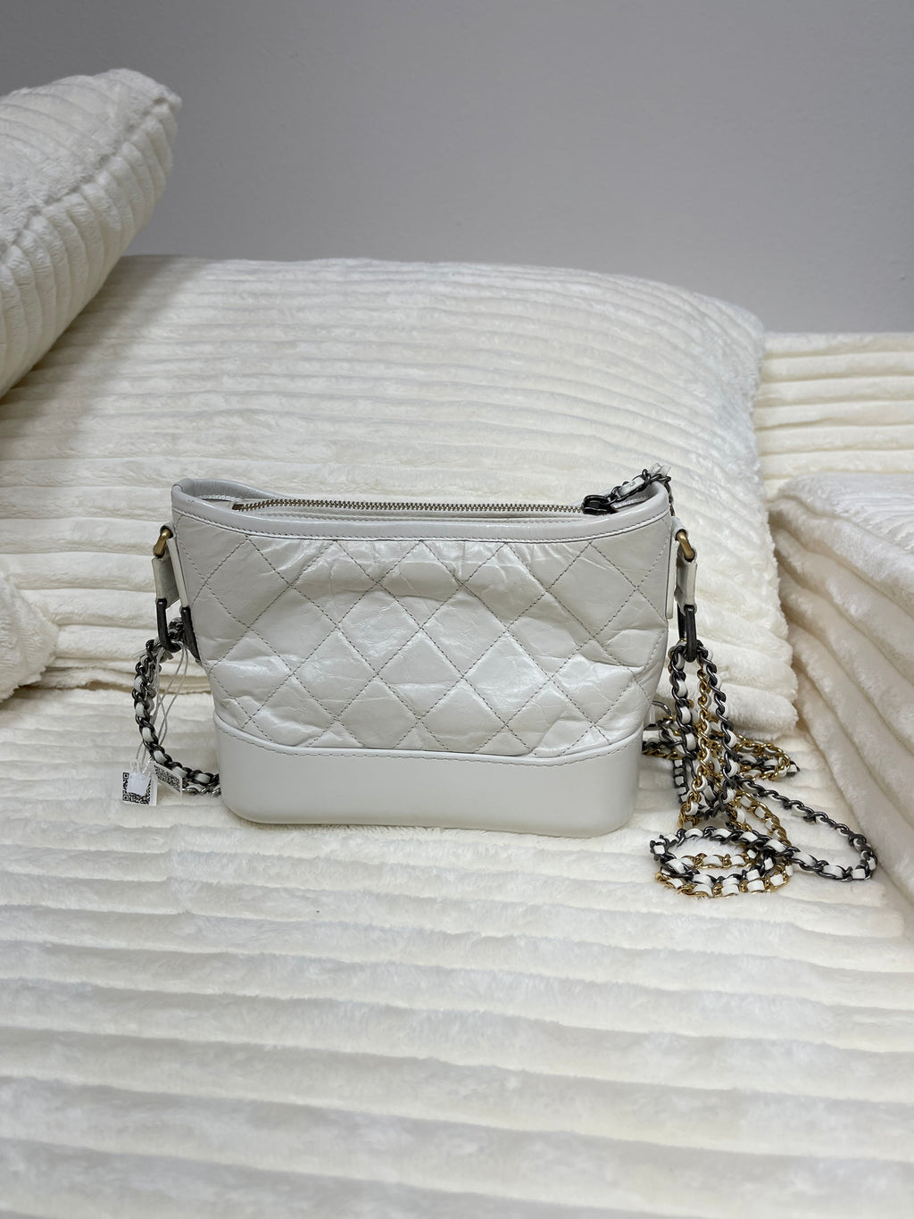 Chanel Aged Calfskin Quilted Small Gabrielle Hobo White