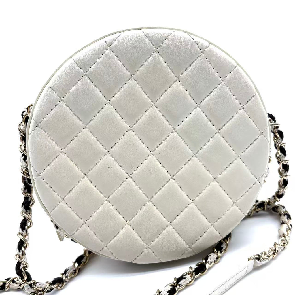 Lambskin Coco Lifesaver Round Bag Black White