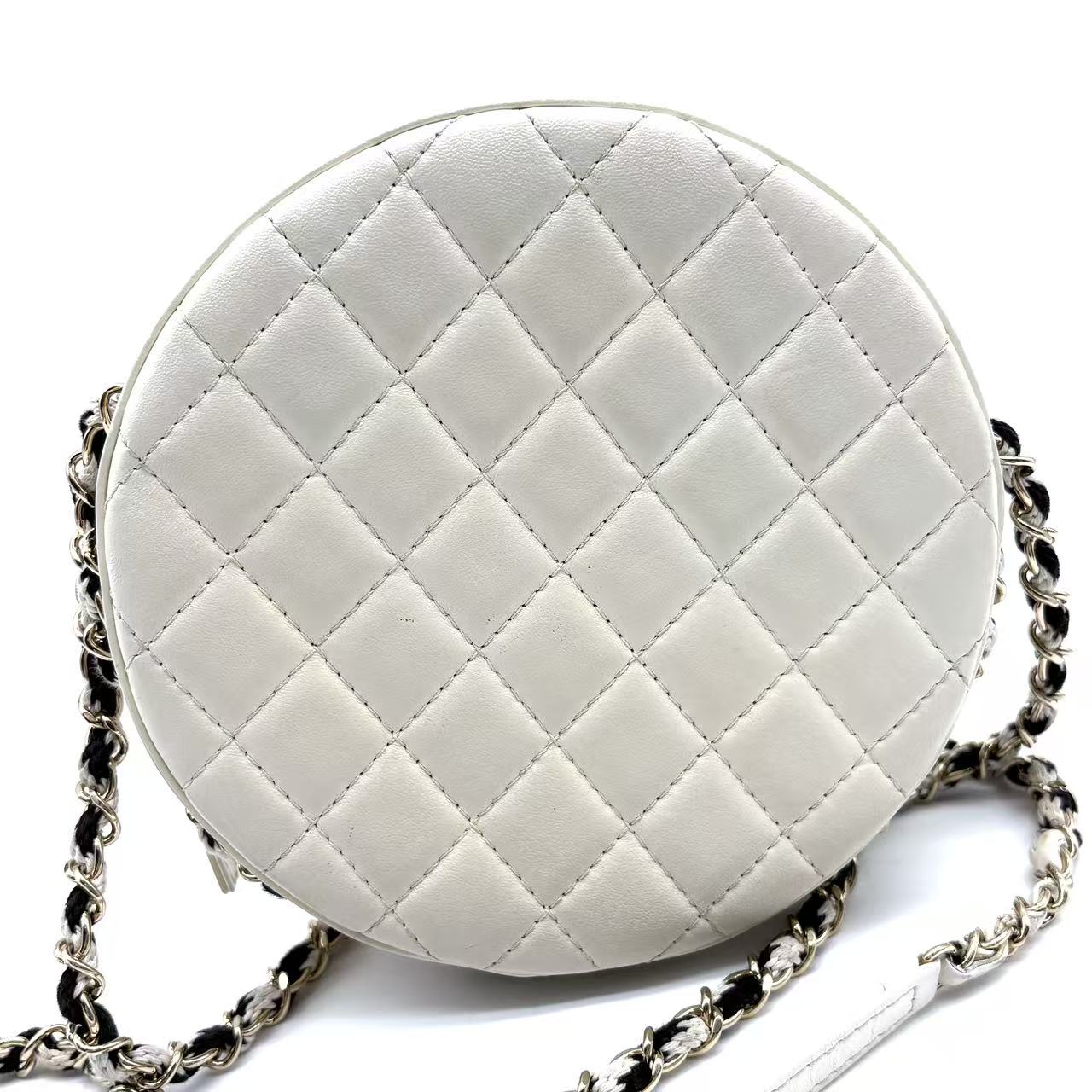 Lambskin Coco Lifesaver Round Bag Black White