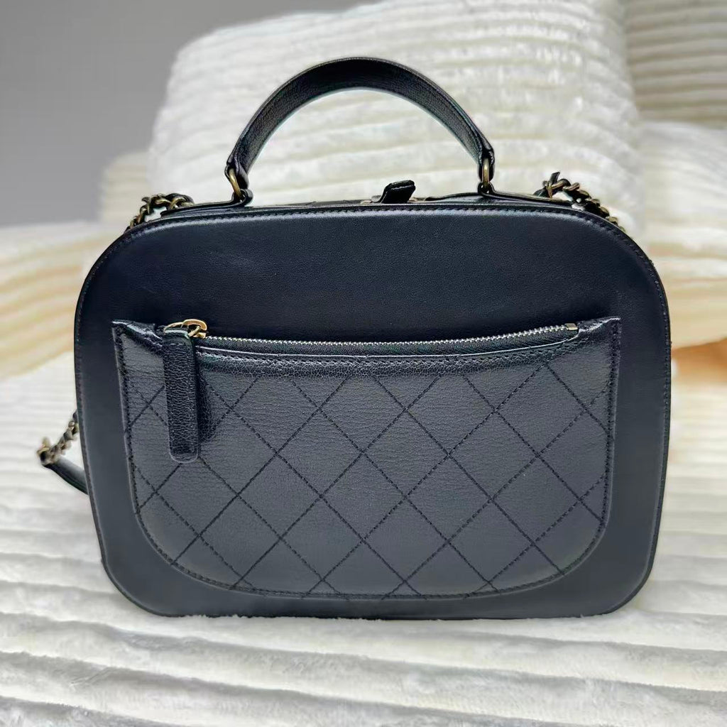 black goatskin leather coco curve small vanity case