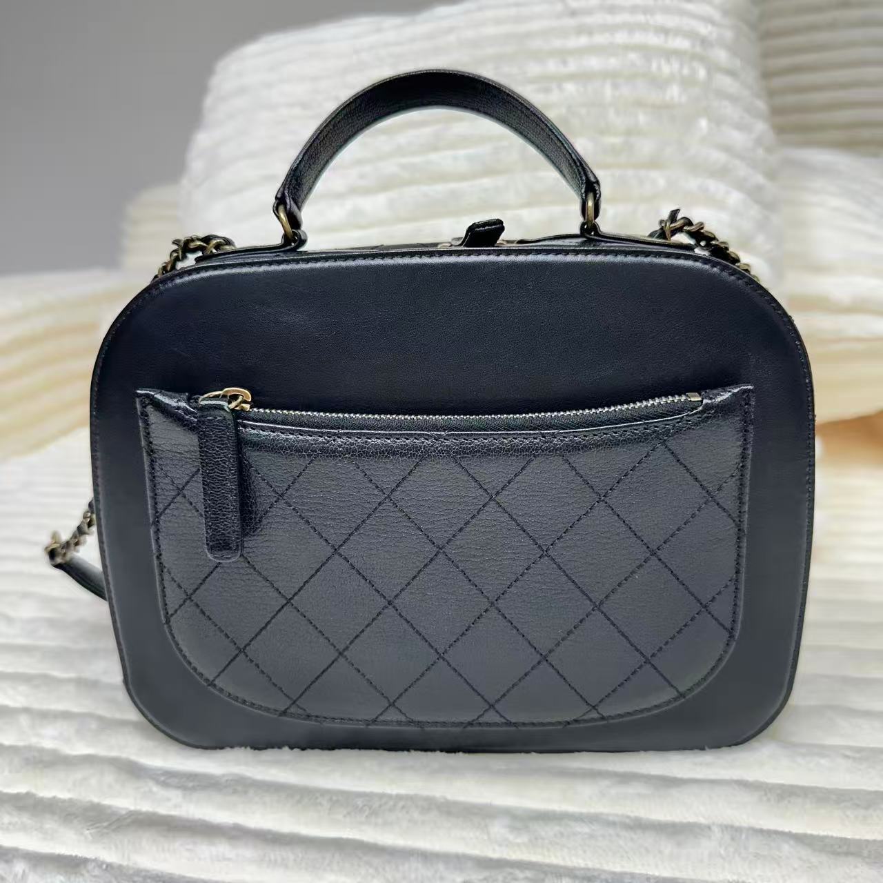 black goatskin leather coco curve small vanity case
