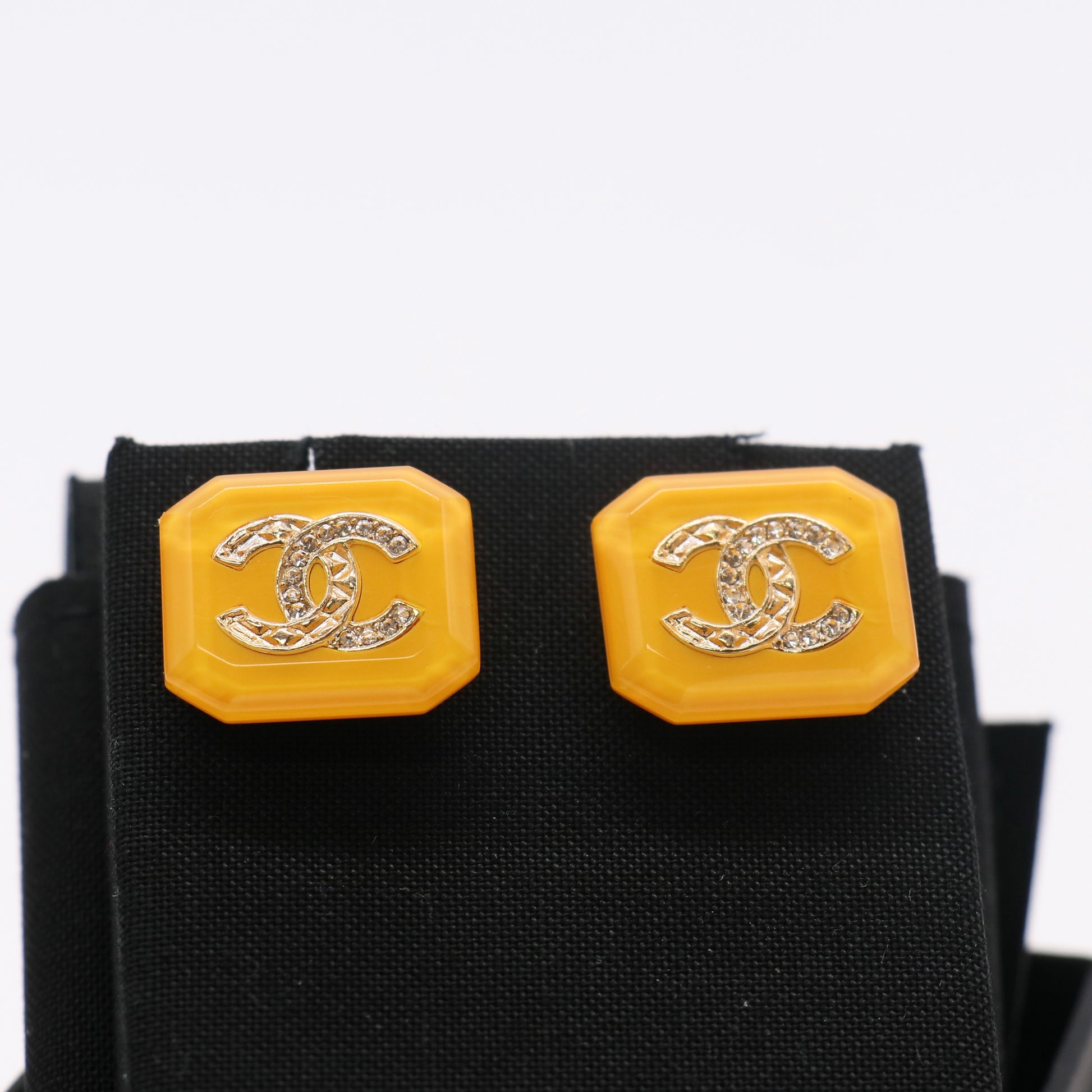 Chanel Octagonal Resin Strass CC Stud Earrings twins LDZ739