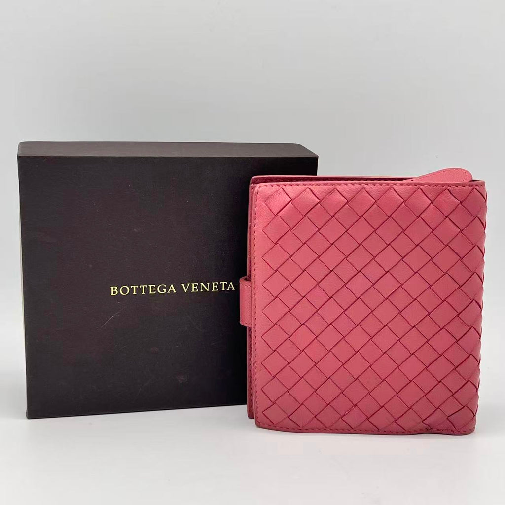 Intrecciato Weave Leather Compact Wallet