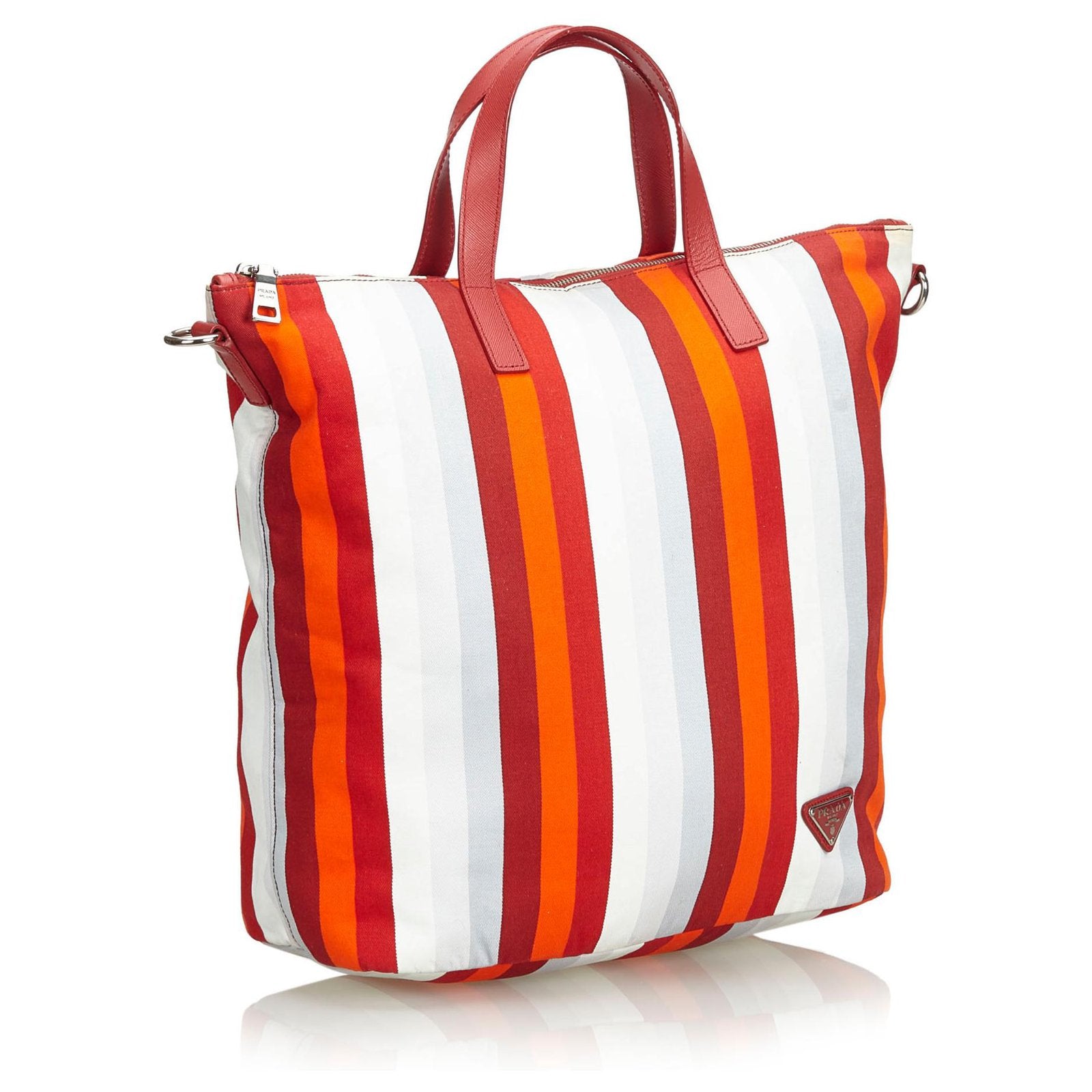 Bicolor Stripped Nylon Shopping Tote Twins