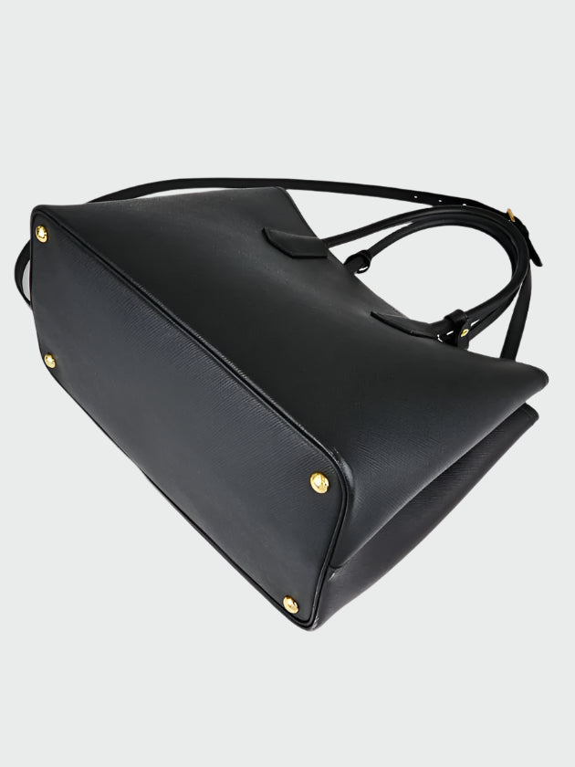 Black Saffiano Cuir Leather Medium Double Handle Tote twins