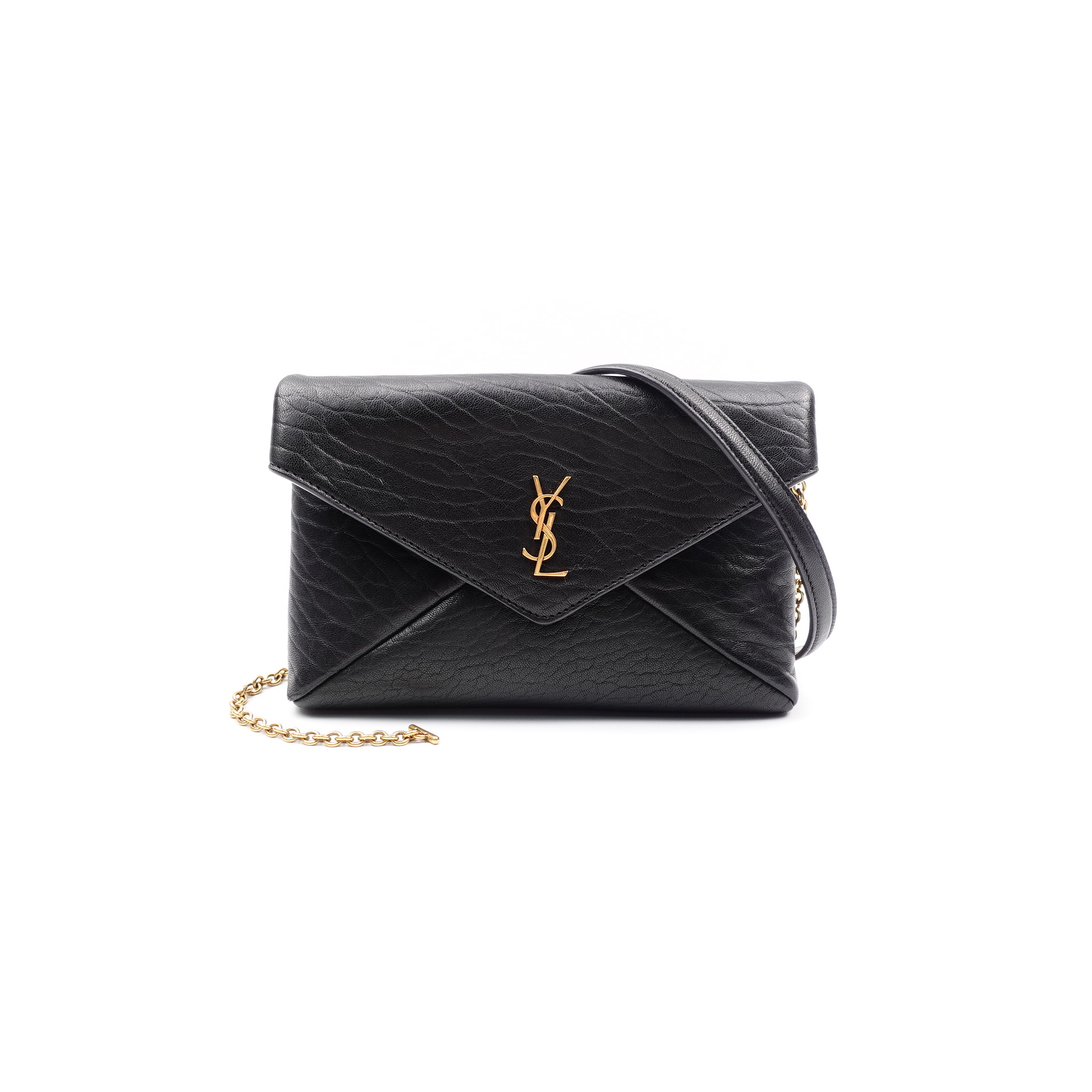 Grained Lambskin Small Cassandre Chain Pouch Black