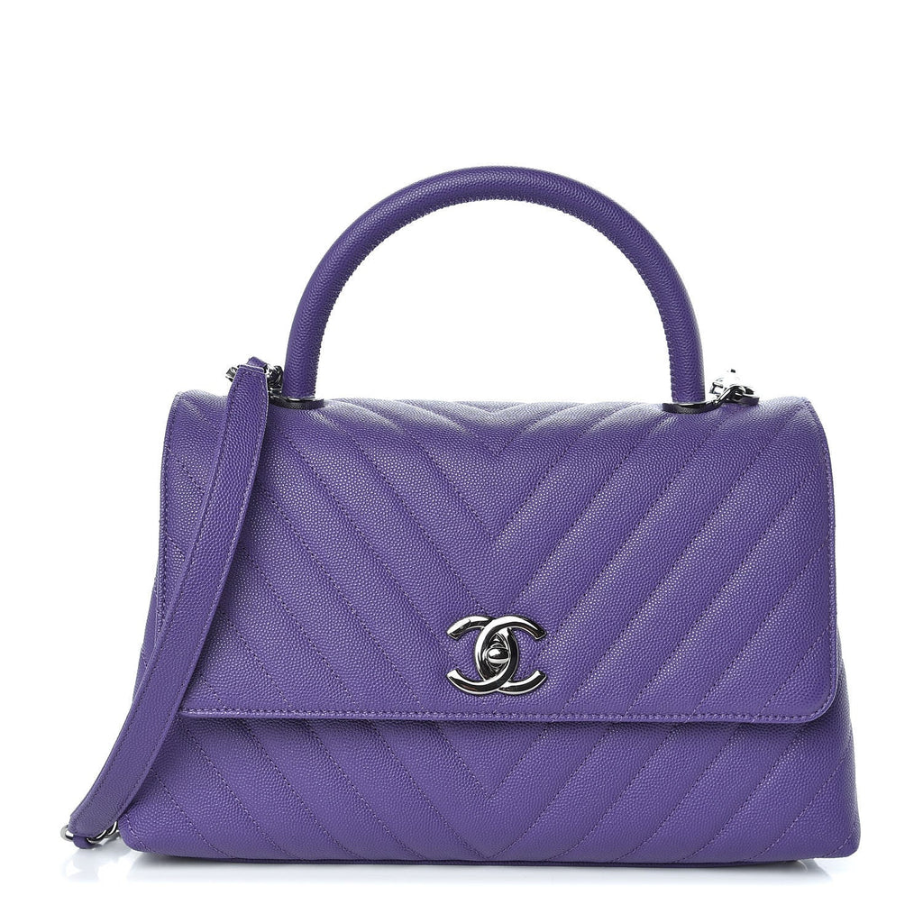 Chanel Caviar Chevron Quilted Small Coco Handle Flap Purple twins LDJ3764