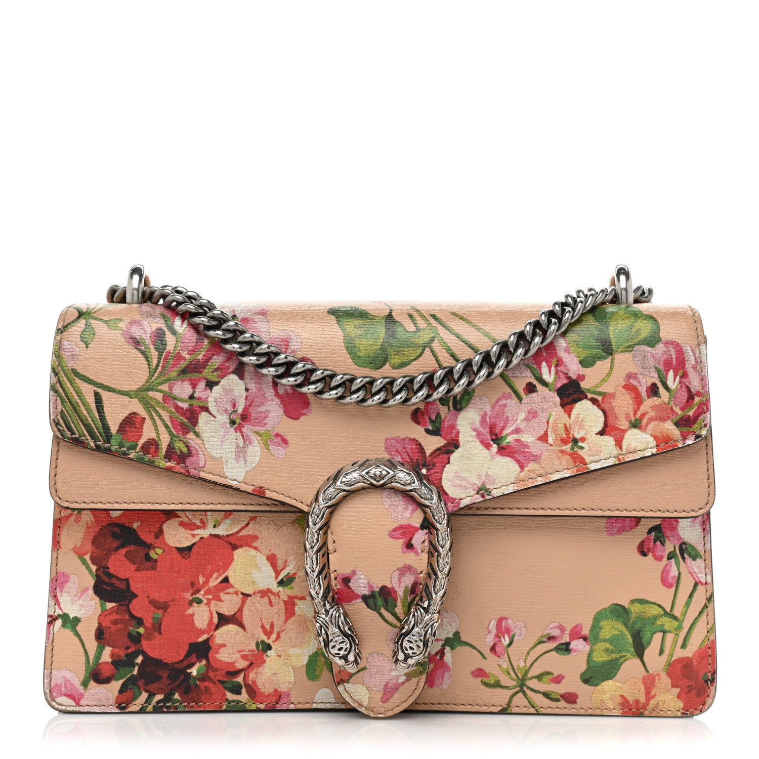 Calfskin Blooms Print Dionysus Shoulder Bag Pink Apricot Multicolor - twins