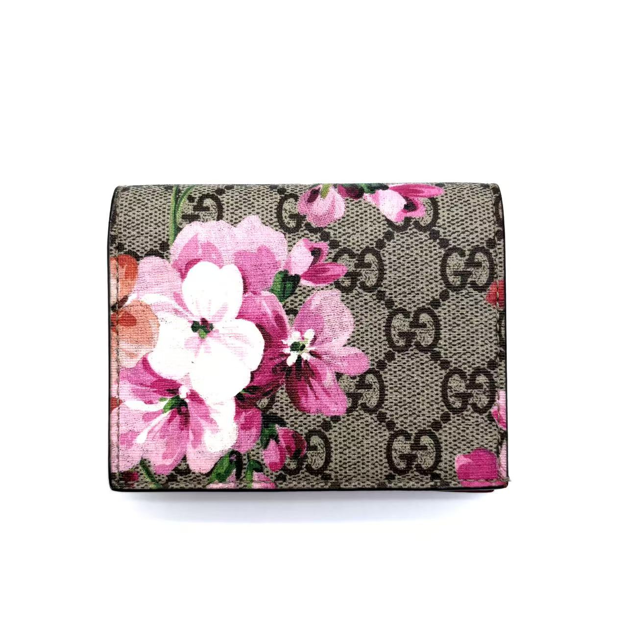 GG Supreme Monogram Blooms Card Case Wallet Beige Multicolor Dry Rose