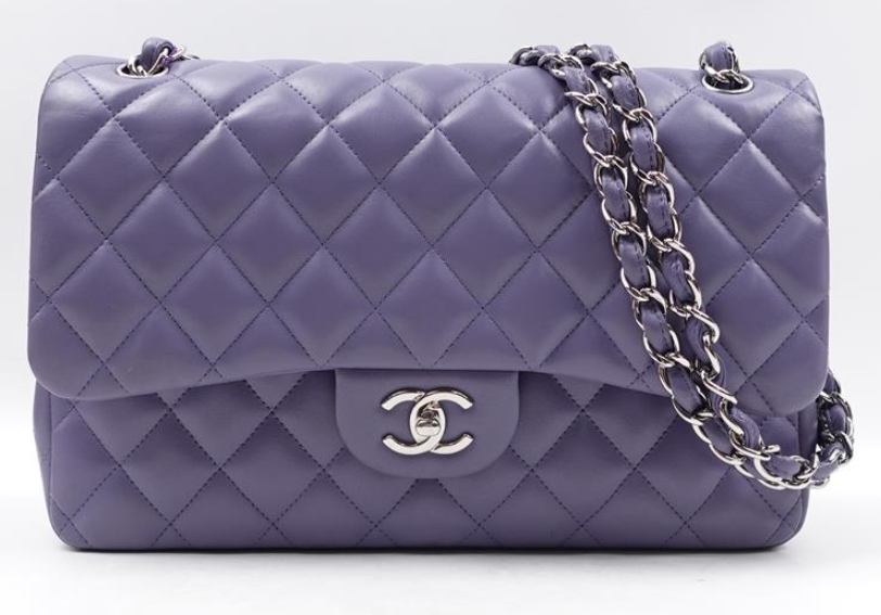 Lambskin Quilted Jumbo Double Flap Purple