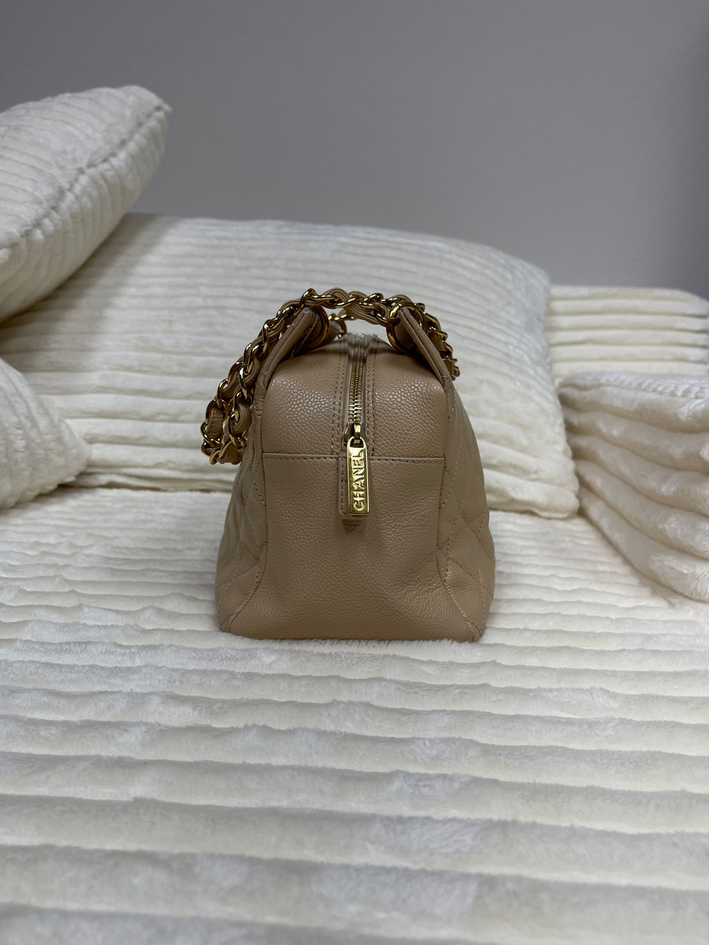 Chanel Brown Petite Caviar Timeless Shopping Tote Beige Leather