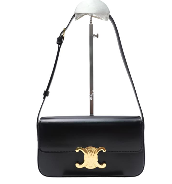 Shiny Calfskin Triomphe Shoulder Bag Black