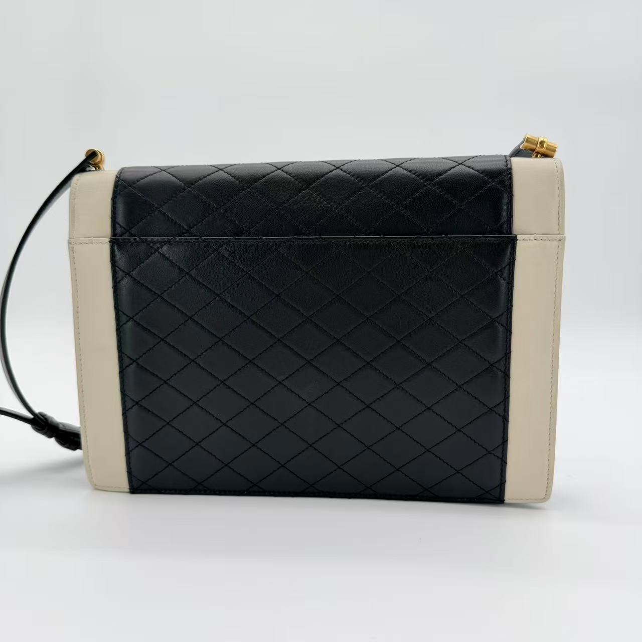 Gaby Satchel in cream and black leather