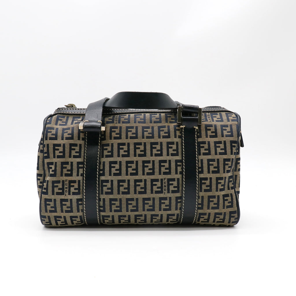 Navy and Grey Canvas & Leather Zucchino Mini Top Handle Bag Twins LDZ186