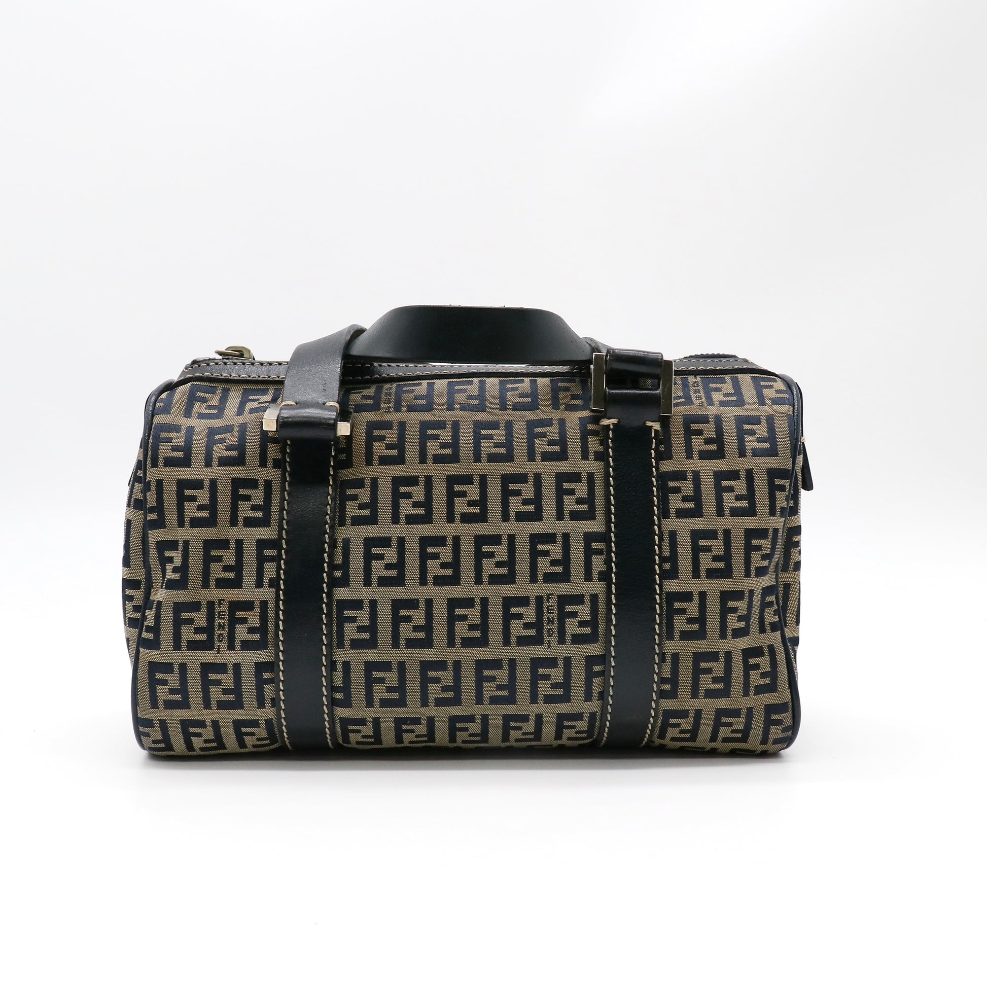 Navy and Grey Canvas & Leather Zucchino Mini Top Handle Bag Twins LDZ186