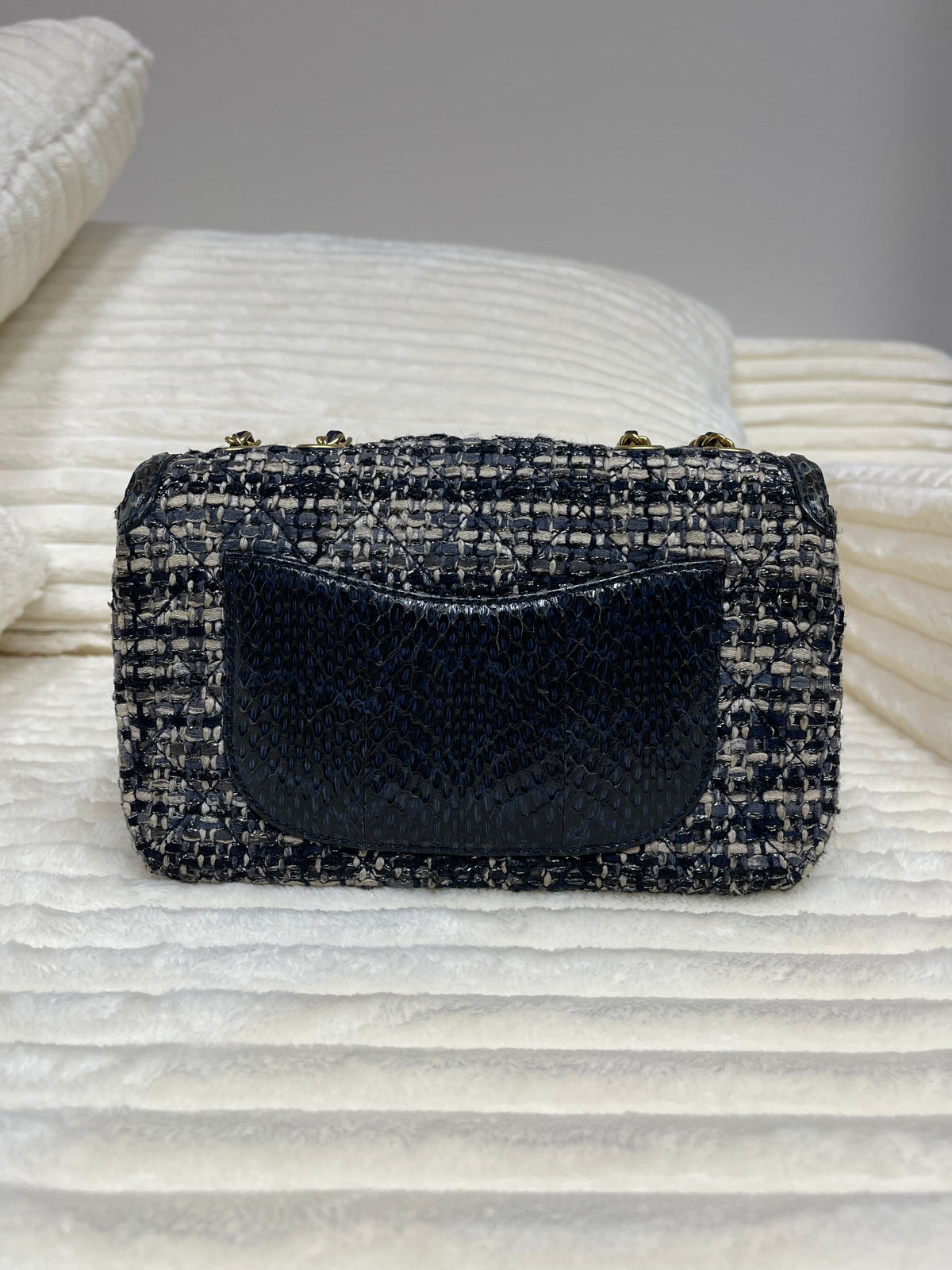 Chanel Tweed Snakeskin Quilted Medium CC Filigree Flap Multicolor