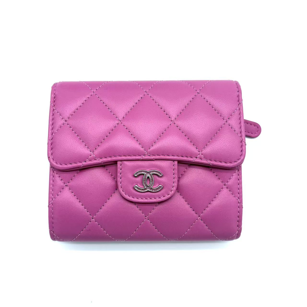 Caviar Quilted Flap Card Holder Wallet Pink