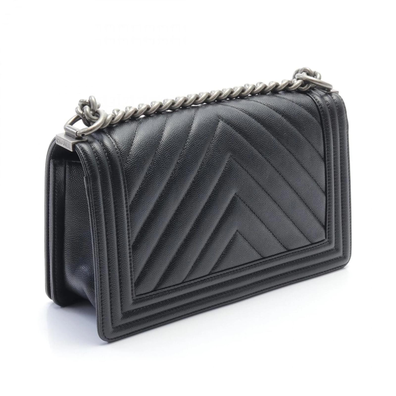 Boy Chanel Chevron V-Stitch Shoulder Bag Black twins